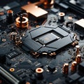 Complex AI Hardware: Detailed Close-up Capture Illustrating Intricate Technical Elements, High-Resolution Depiction of AI Systems Royalty Free Stock Photo