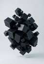 A complex arrangement of black cubes of varying sizes, appearing to float or Royalty Free Stock Photo