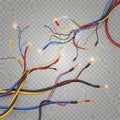 Abstract network of colorful electrical wires illuminated with small lights Royalty Free Stock Photo