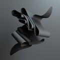 Complex black curled paper sheet, looping and bending in multiple directions, intricate 3D art object. 3D render illustration Royalty Free Stock Photo