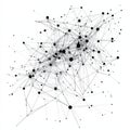 Complex black and white geometric network with interconnecting lines and dots