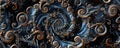 Complex blue and brown fractal pattern with intricate swirling designs