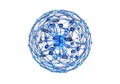 Complex blue network sphere with interconnected nodes and lines representing data exchange and communication Royalty Free Stock Photo