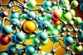 Complex chemical weaves in structure presented by molecule closeup