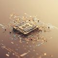 A complex circuit board, showcasing an intricate network of tiny gold and blue components Royalty Free Stock Photo