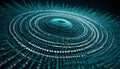 A complex, circular structure composed of glowing blue lines and geometric shapes, representing technological Royalty Free Stock Photo