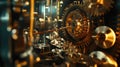 Complex clockwork mechanism with gears rotating smoothly