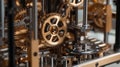 Complex clockwork mechanism with interlocking gears rotating smoothly