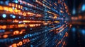 Complex computer screen displaying multiple lines of code and data representing programming and technology Royalty Free Stock Photo