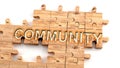 Complex and confusing community: learn complicated, hard and difficult concept of community,pictured as pieces of a wooden jigsaw