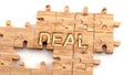 Complex and confusing deal: learn complicated, hard and difficult concept of deal,pictured as pieces of a wooden jigsaw puzzle