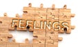 Complex and confusing feelings: learn complicated, hard and difficult concept of feelings,pictured as pieces of a wooden jigsaw Royalty Free Stock Photo