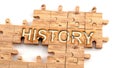 Complex and confusing history: learn complicated, hard and difficult concept of history,pictured as pieces of a wooden jigsaw