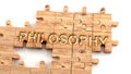 Complex and confusing philosophy: learn complicated, hard and difficult concept of philosophy,pictured as pieces of a wooden