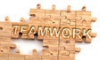 Complex and confusing teamwork: learn complicated, hard and difficult concept of teamwork,pictured as pieces of a wooden jigsaw