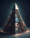 Complex Crystal Pyramid in 3D Space, Generative AI