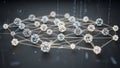 Complex 3D Network Structure Glowing Nodes closeup with white connections dark background This abstract Royalty Free Stock Photo