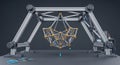 Intricate 3d structure with metal frame and golden connectors suspended by a robotic arm Royalty Free Stock Photo