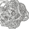 Complex 3D wireframe structure featuring interconnected polygonal shapes. The