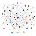 Complex data network visualization with color-coded nodes and interconnected pathways Royalty Free Stock Photo