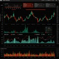 A complex data visualization interface featuring multiple candlestick charts in red and Royalty Free Stock Photo