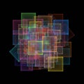 A complex, digital illustration featuring overlapping translucent squares in vibrant Royalty Free Stock Photo