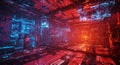 Complex digital landscape featuring a symmetrical, futuristic corridor.