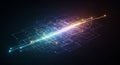 Digital network of glowing blue and orange lines and nodes on a dark background representing data flow and connectivity Royalty Free Stock Photo