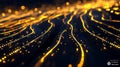 A complex digital network security visualization with glowing data streams flowing through secure channels