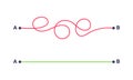 Complex and easy simple way from point A to B vector illustration.