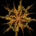 A complex fractal pattern featuring sharp, angular shapes forming a star-like structure.