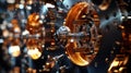 Complex futuristic engine rotating with blurred background