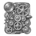 Complex Gear Mechanism Cogs and Pulleys vector Royalty Free Stock Photo