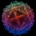 A complex, geometric sphere composed of interconnected transparent triangular prisms