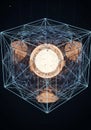 A complex geometric structure with a central glowing sphere is Royalty Free Stock Photo