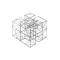 Structure composed of interconnected wireframe cubes and pyramidal Royalty Free Stock Photo
