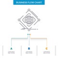 Complex, global, internet, net, web Business Flow Chart Design with 3 Steps. Line Icon For Presentation Background Template Place Royalty Free Stock Photo