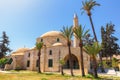 The complex of Hala Sultan Tekke is the notable landmark, located on the bank of Larnaca Salt lake, Cyprus. Royalty Free Stock Photo