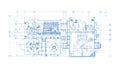 Complex Industrial Machine Blueprints and Schematics, vector design Generative AI Royalty Free Stock Photo