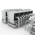Industrial Cooling Towers and Piping System with Stainless Steel Components on a White Background Royalty Free Stock Photo