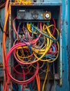 Complex Industrial Wiring in an Old Junction Box Royalty Free Stock Photo