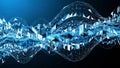 Futuristic digital network wave with glowing blue nodes Royalty Free Stock Photo