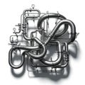 Intricate Industrial Metal Pipe System with Gauges and Valves on White Background pipes plumbing Royalty Free Stock Photo