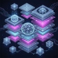 Abstract futuristic digital network with glowing geometric shapes Royalty Free Stock Photo