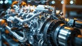 Complex machine engine parts. Close-up mechanical design Royalty Free Stock Photo