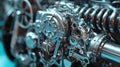 Complex machine engine parts. Close-up mechanical design Royalty Free Stock Photo