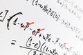 Complex math formulas on whiteboard. Mathematics and science with economics Royalty Free Stock Photo