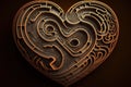 Complex maze in the shape of a heart, created with Generative AI technology