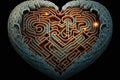 Complex maze in the shape of a heart, created with Generative AI technology