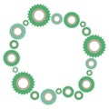 Complex mechanism of a large set of gears of different sizes.